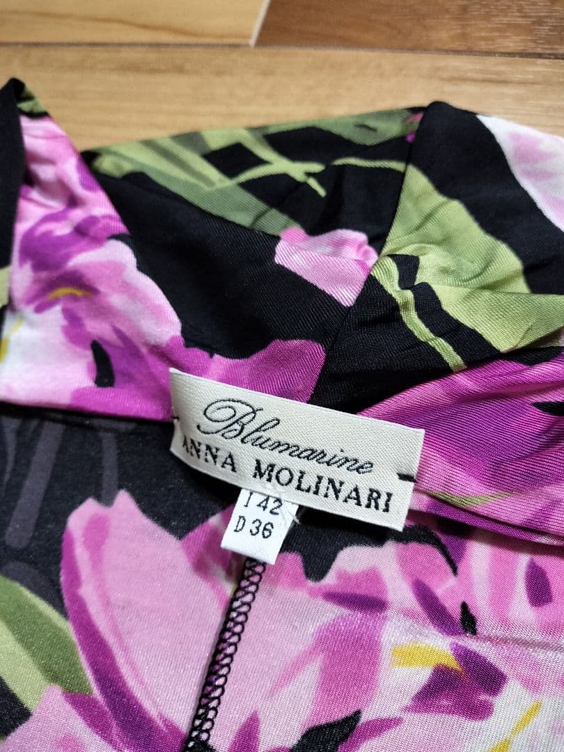 Blumarine アイリス柄 ノースリーブ ストレッチセミロングワンピース