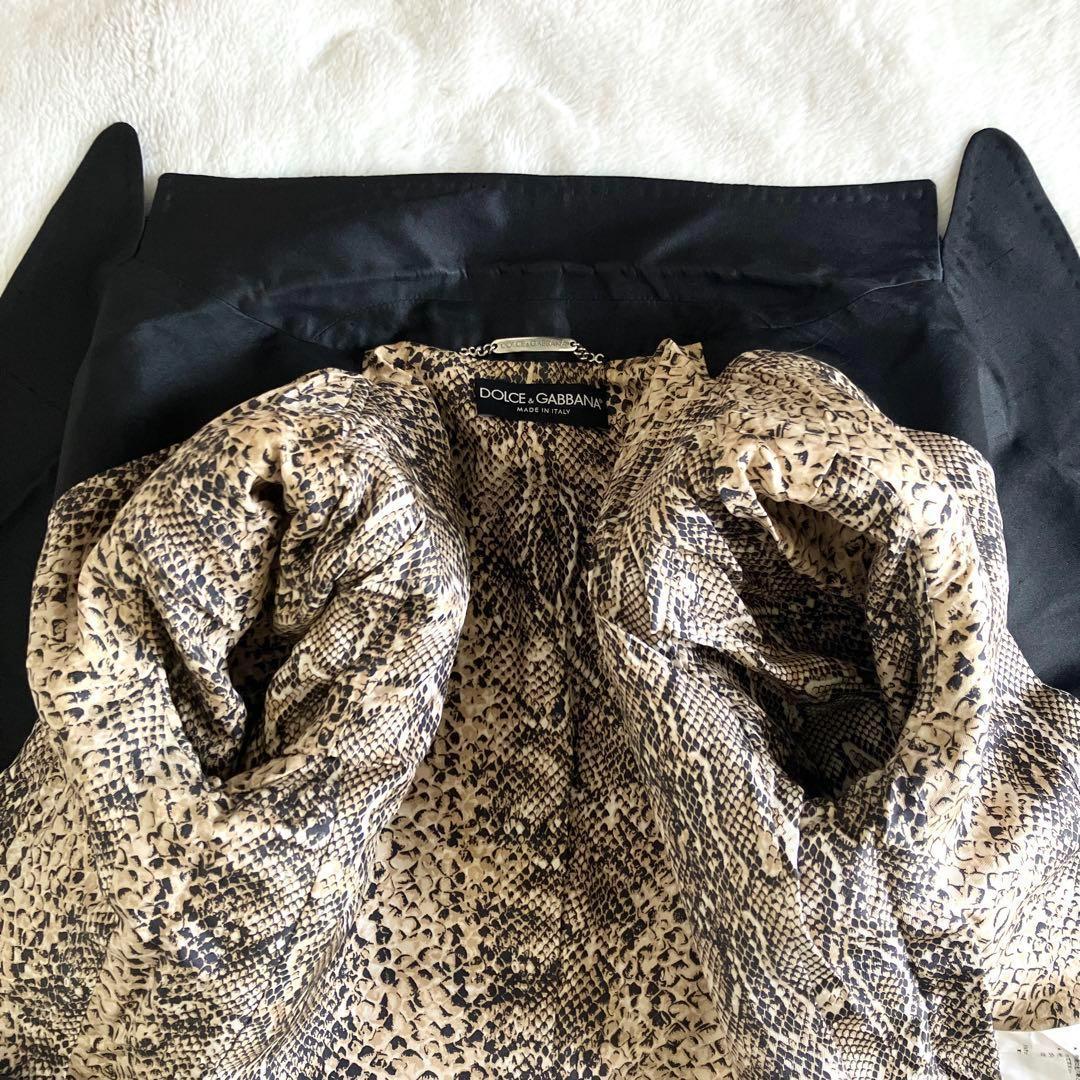 ドルチェアンドガッバーナ シルク ロゴボタン 豹柄テーラードジャケット 40 黒
