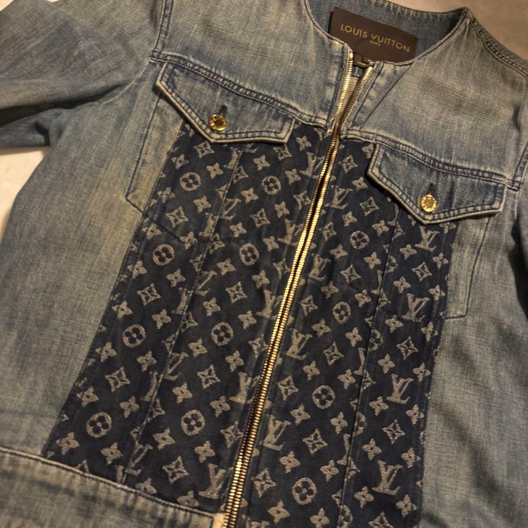 最終お値下げ！ルイヴィトンノーカラーデニムジャケット　モノグラム