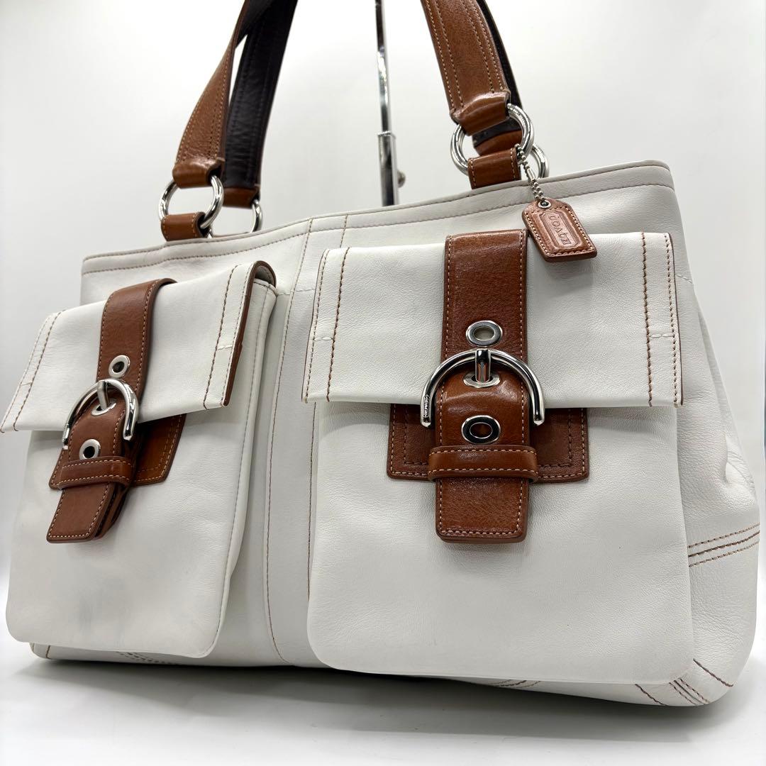 バッグ COACH soho double pocket tote bag White