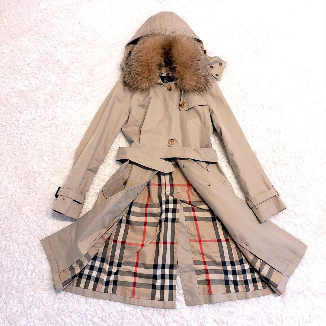 美品✨貴重4way 襟裏メガチェック バーバリーロンドン フォックスファー 36