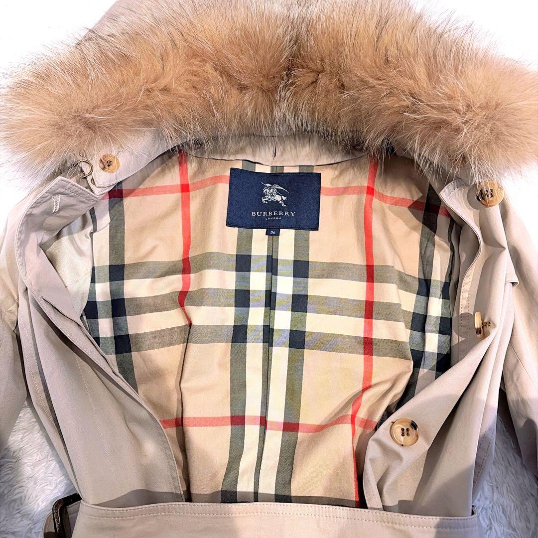 美品✨貴重4way 襟裏メガチェック バーバリーロンドン フォックスファー 36