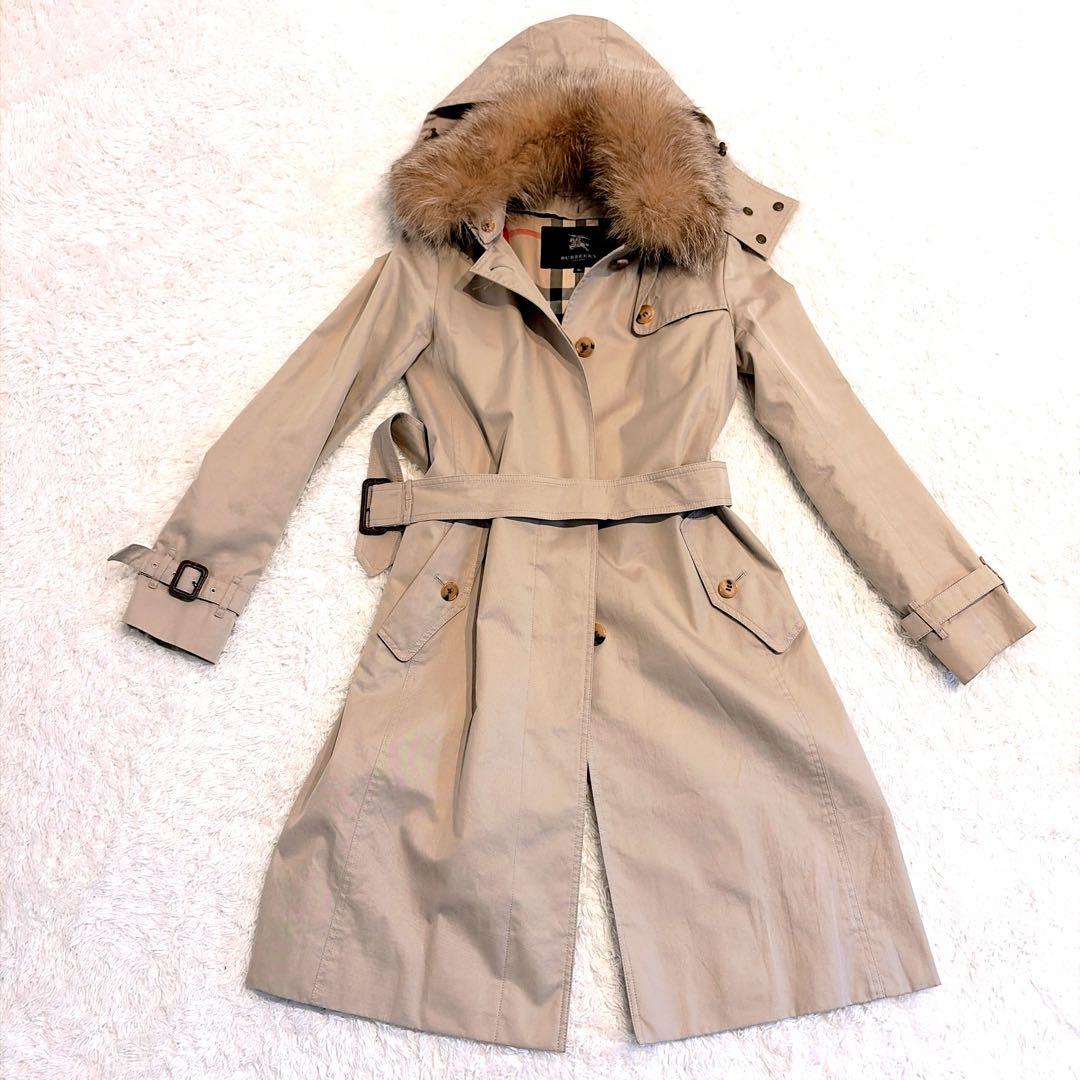 美品✨貴重4way 襟裏メガチェック バーバリーロンドン フォックスファー 36