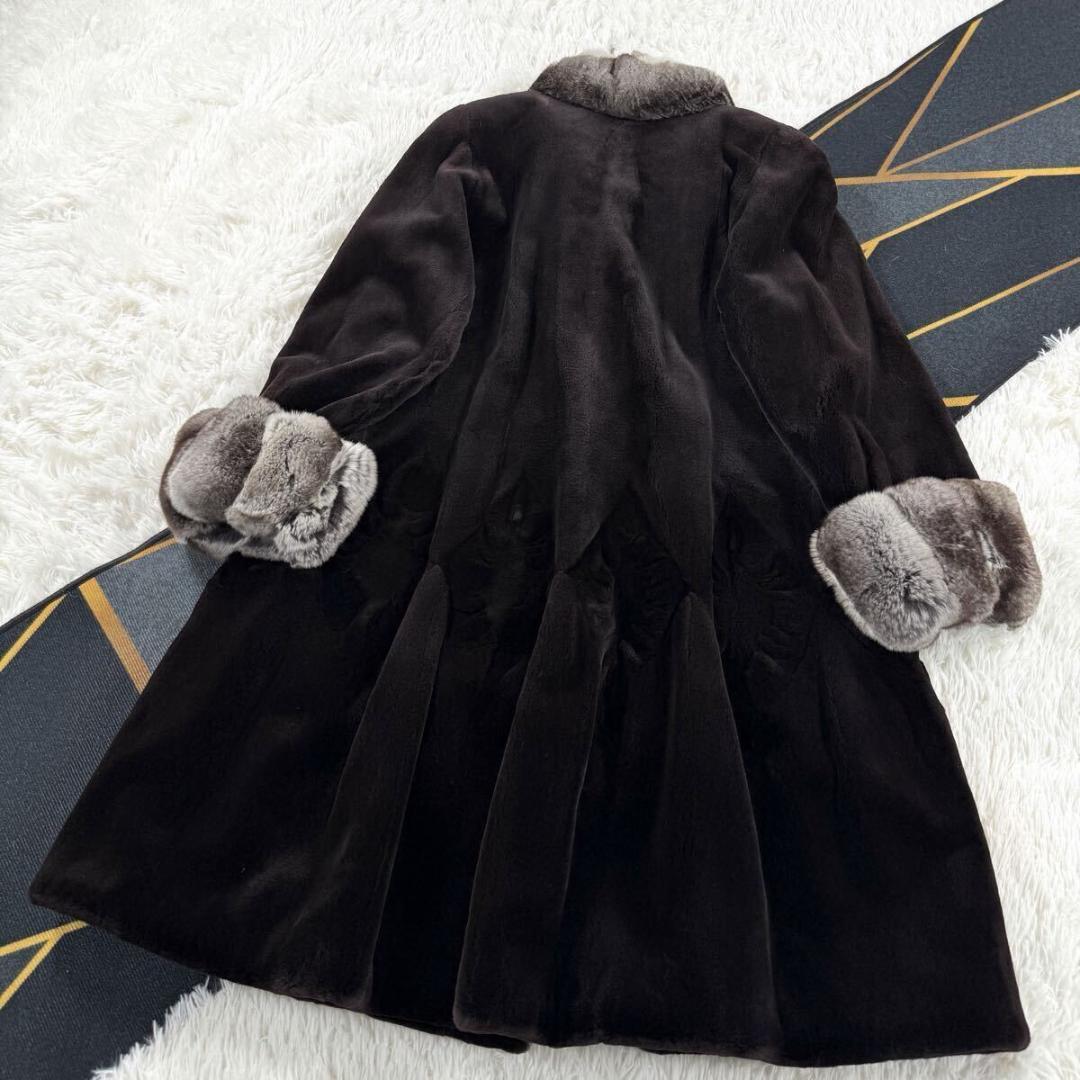 総丈108 サガミンク シェアードミンク ブラウン系 コート L相当 AA158