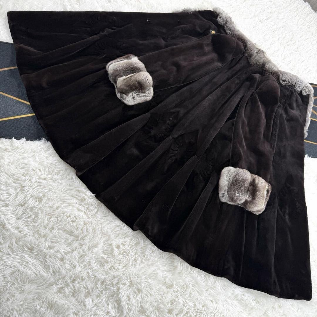 総丈108 サガミンク シェアードミンク ブラウン系 コート L相当 AA158