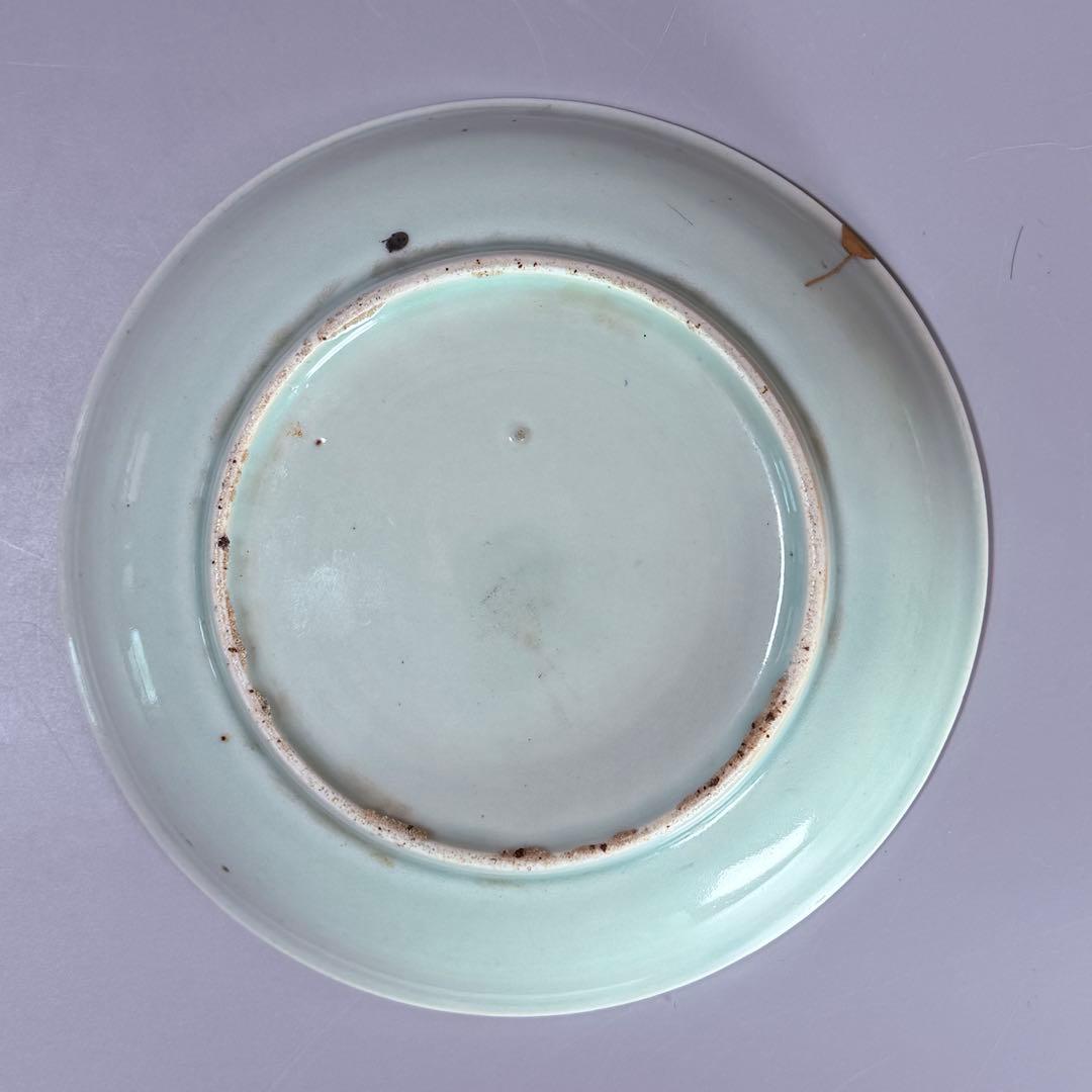 江戸時代　柿右衛門手　青磁竹梅文皿　桐箱付　赤絵　雲　古美術　鍋島青磁