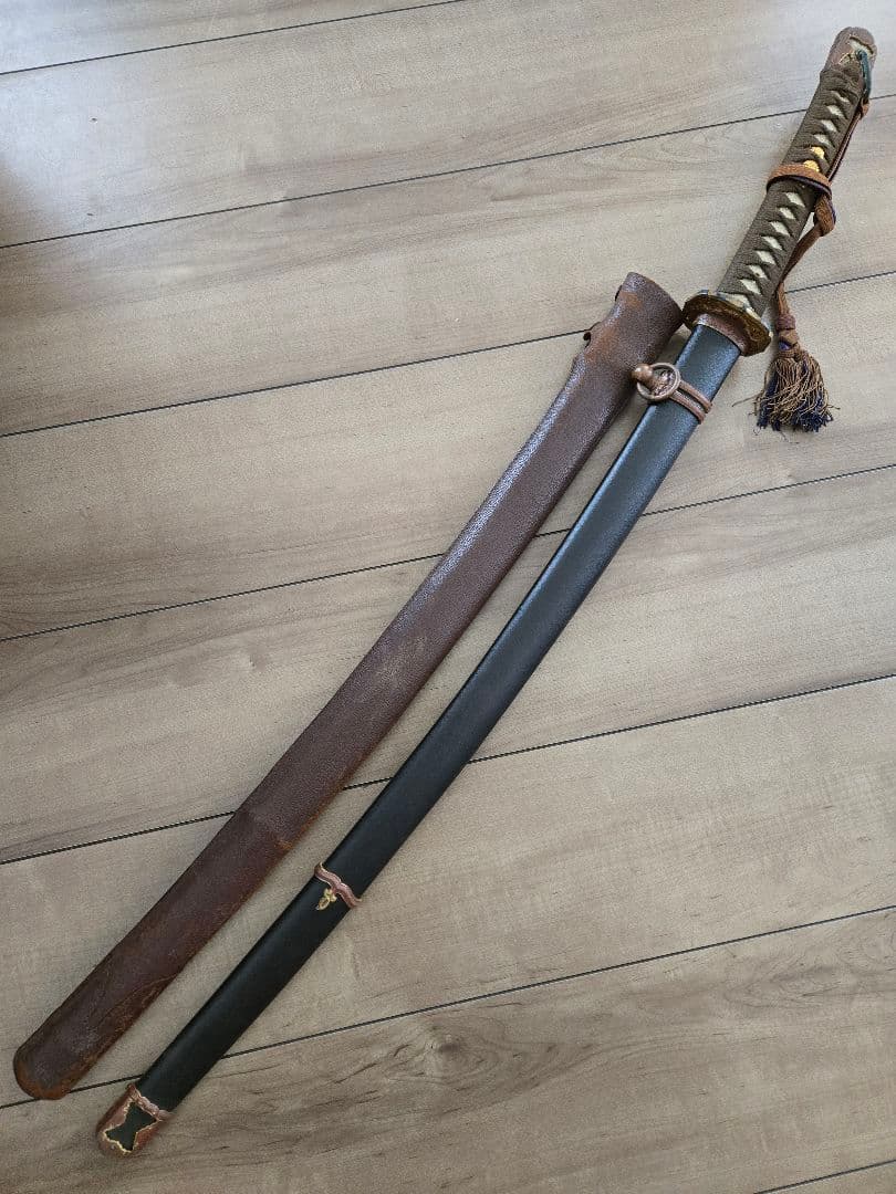 美品　陸軍九八式将校軍刀拵えのみ/番号揃い　刀緒付き　鉄鞘　残欠