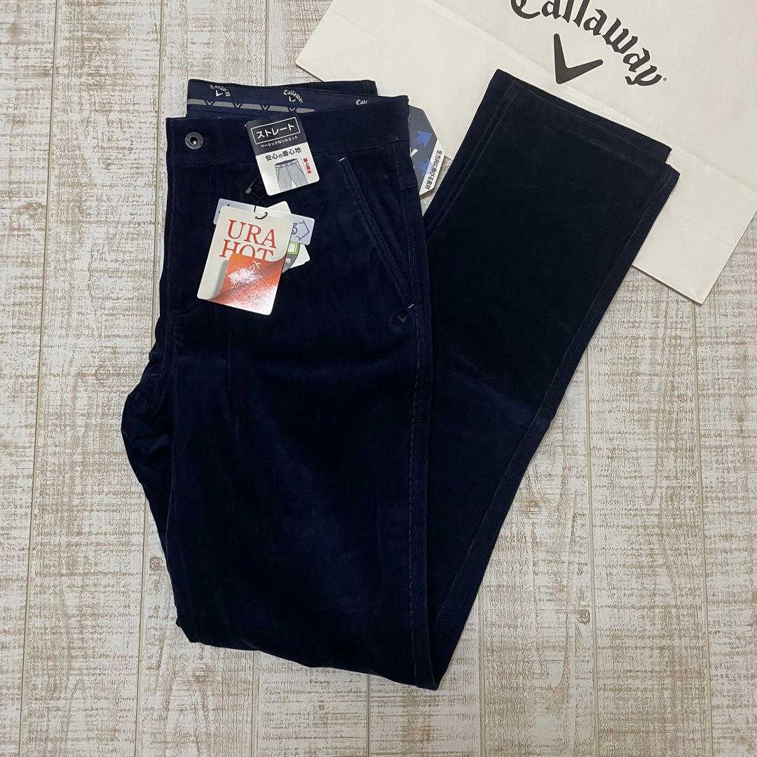 新品 キャロウェイ ストレートパンツ コーデュロイ ネイビー Lサイズ