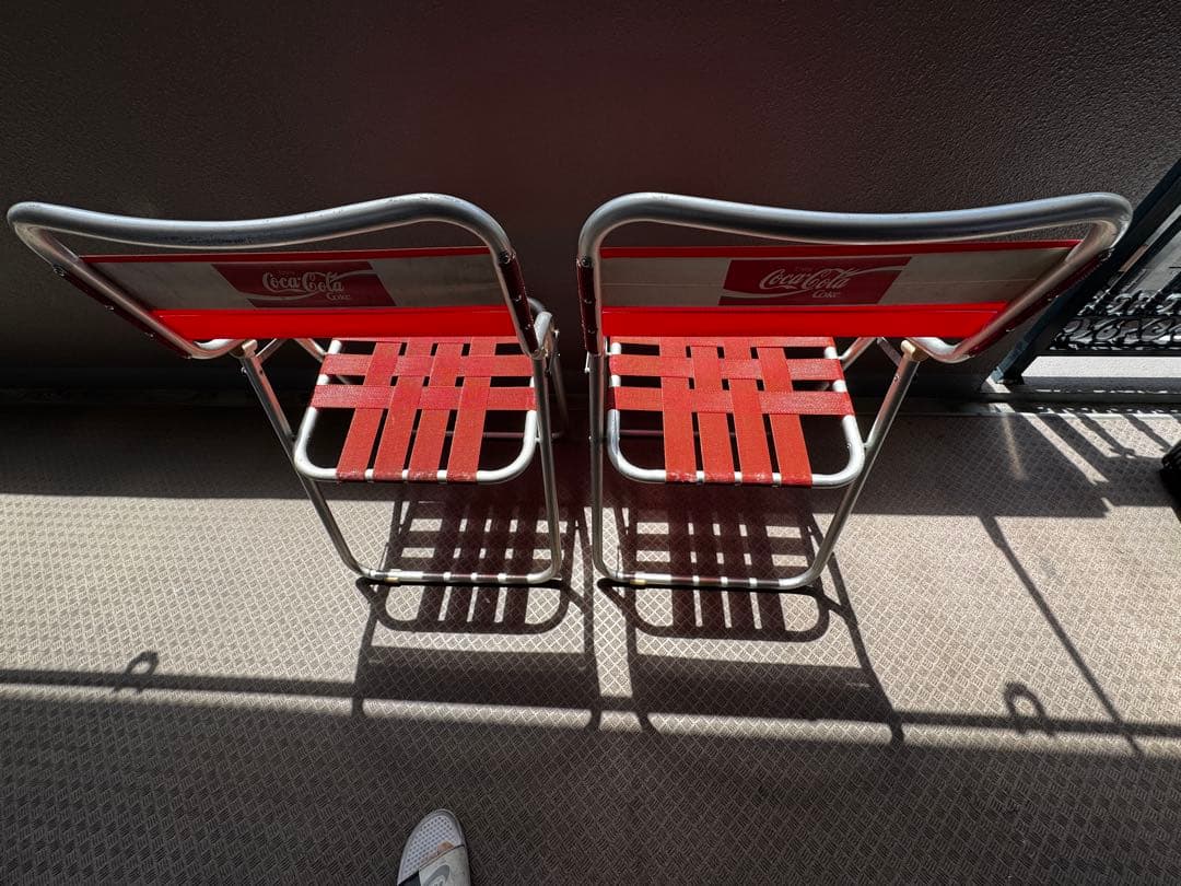 コカコーラ　 折りたたみチェア 赤　パイプイス　ヴィンテージ　2脚セット　中古
