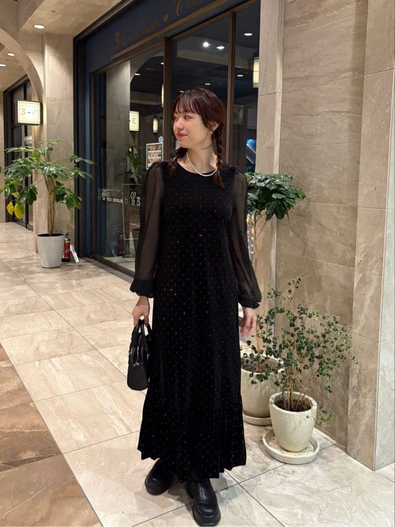 Kastane(カスタネ)【結婚式/オケージョン】ベロアスタッズワンピース