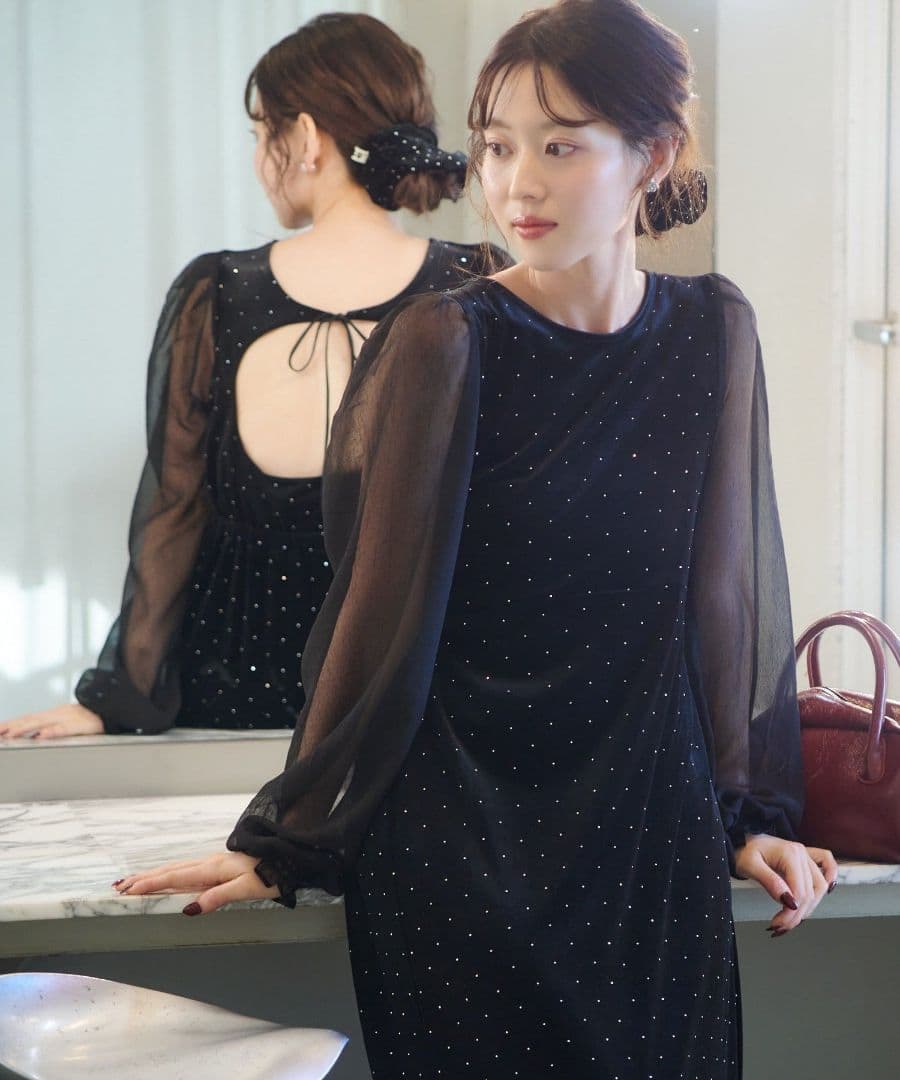 Kastane(カスタネ)【結婚式/オケージョン】ベロアスタッズワンピース