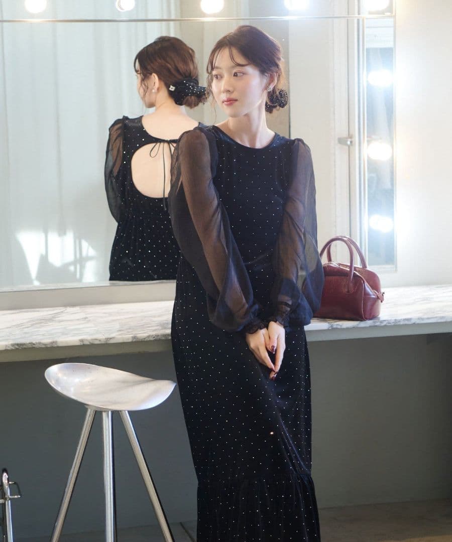 Kastane(カスタネ)【結婚式/オケージョン】ベロアスタッズワンピース