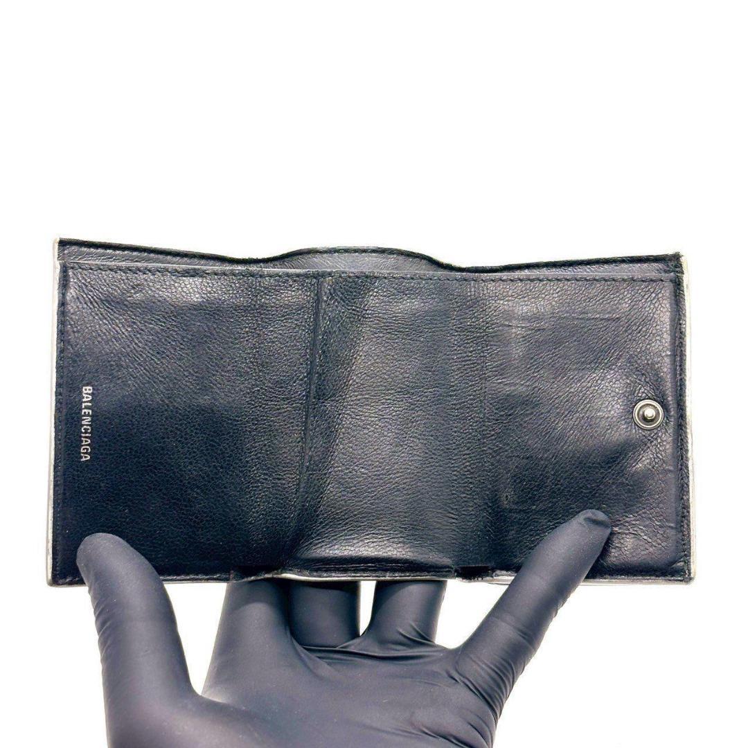 ト*ド様 バレンシアガ　三つ折財布 アワーグラス クロコ型押し Bロゴ レザー