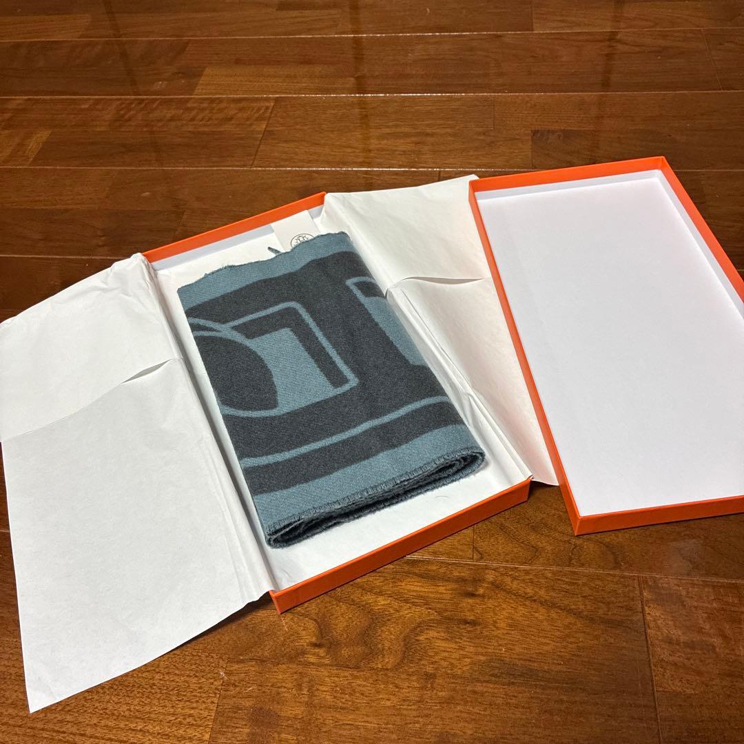 【新品未使用】HERMES カシミアマフラー 浅藍