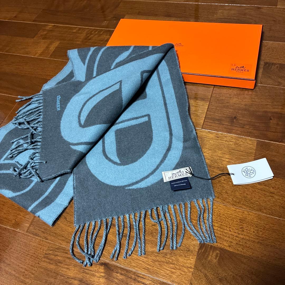 【新品未使用】HERMES カシミアマフラー 浅藍