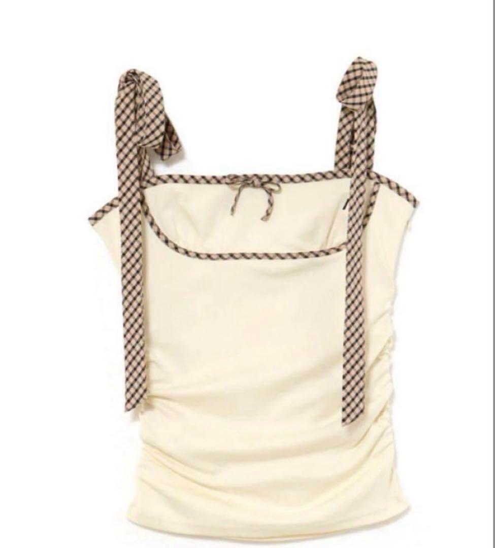 トップス andmary Alice check ribbon tops ivory