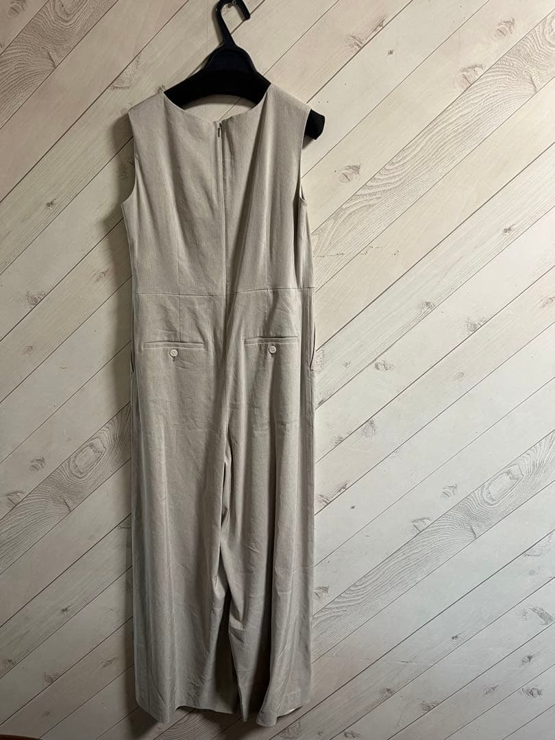 23区リネンレーヨンストレッチ スクエアネックオールインワン　ベージュ