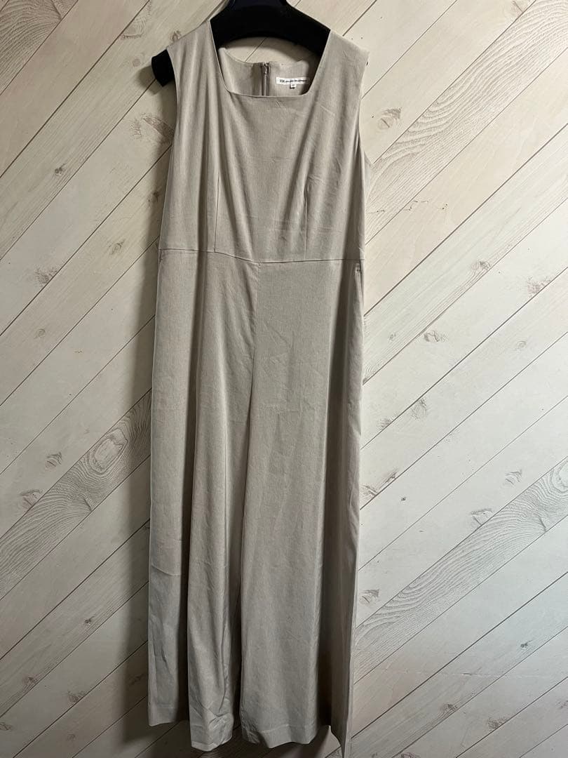 23区リネンレーヨンストレッチ スクエアネックオールインワン　ベージュ