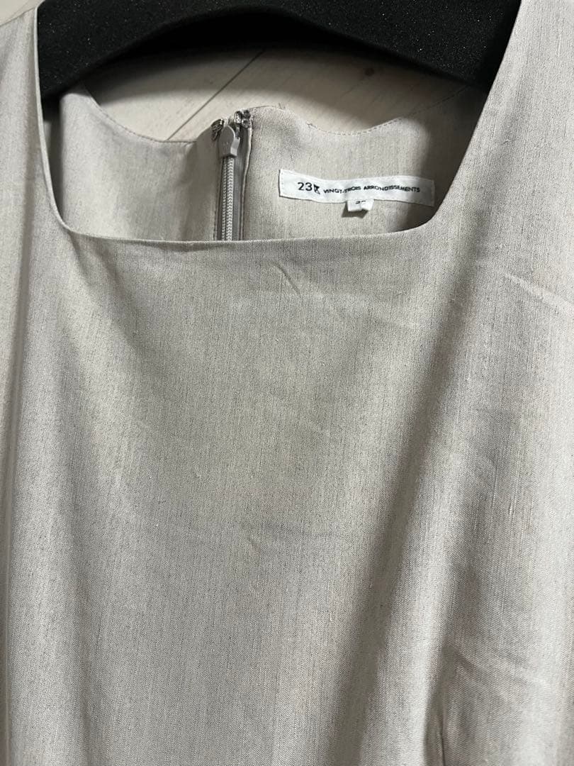 23区リネンレーヨンストレッチ スクエアネックオールインワン　ベージュ