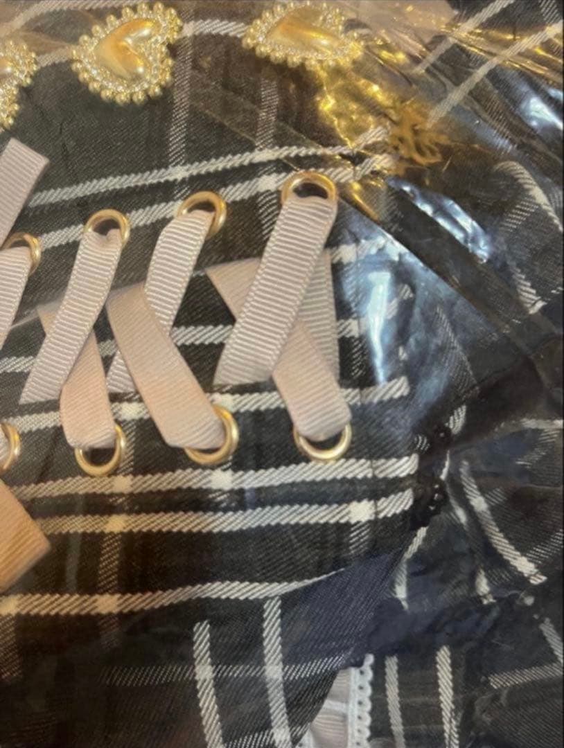 LIZLISA はしごリボンチェックティアー ドスカパン ピンク×ブラック♡