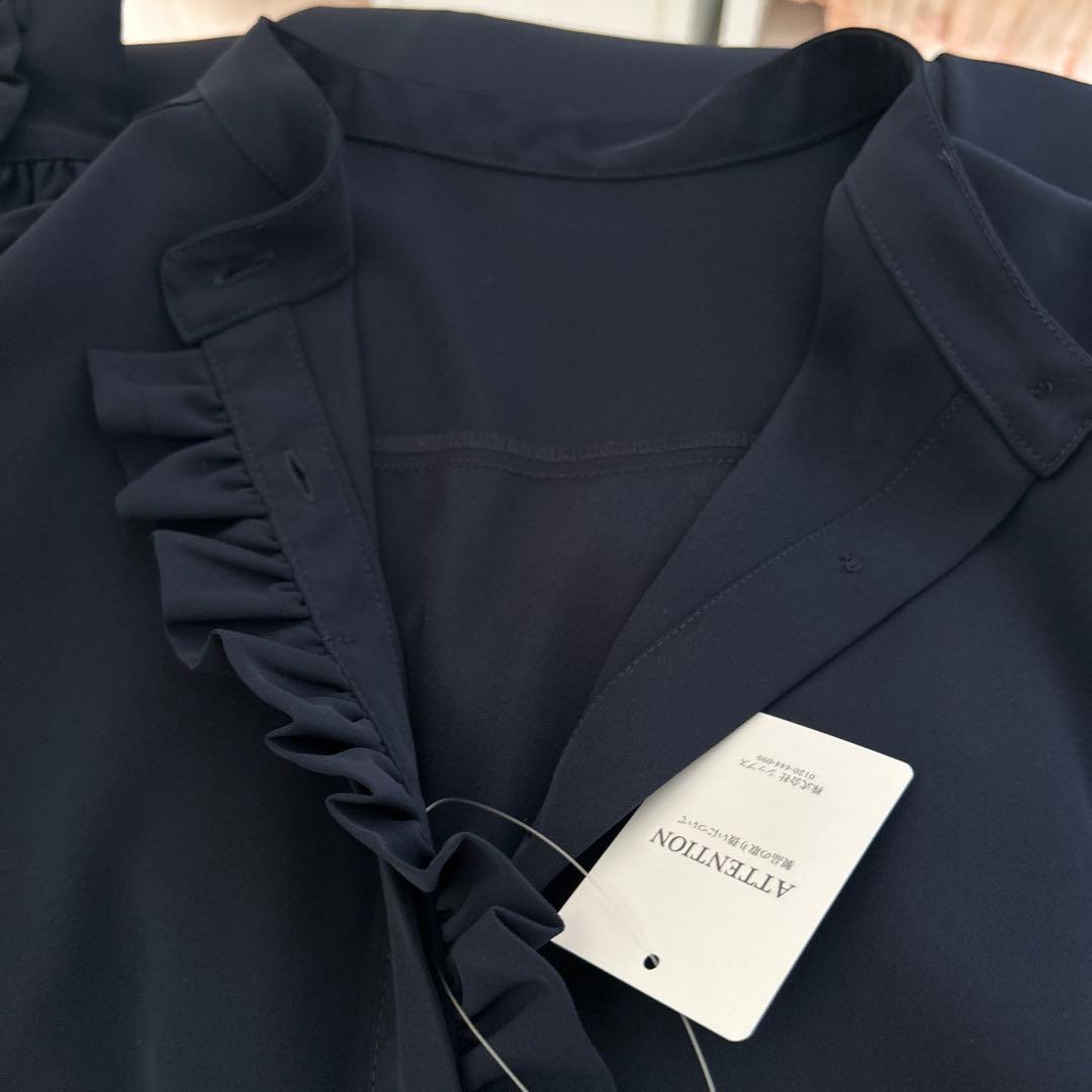 新品SHIPSネイビー フリル付き長袖ワンピース