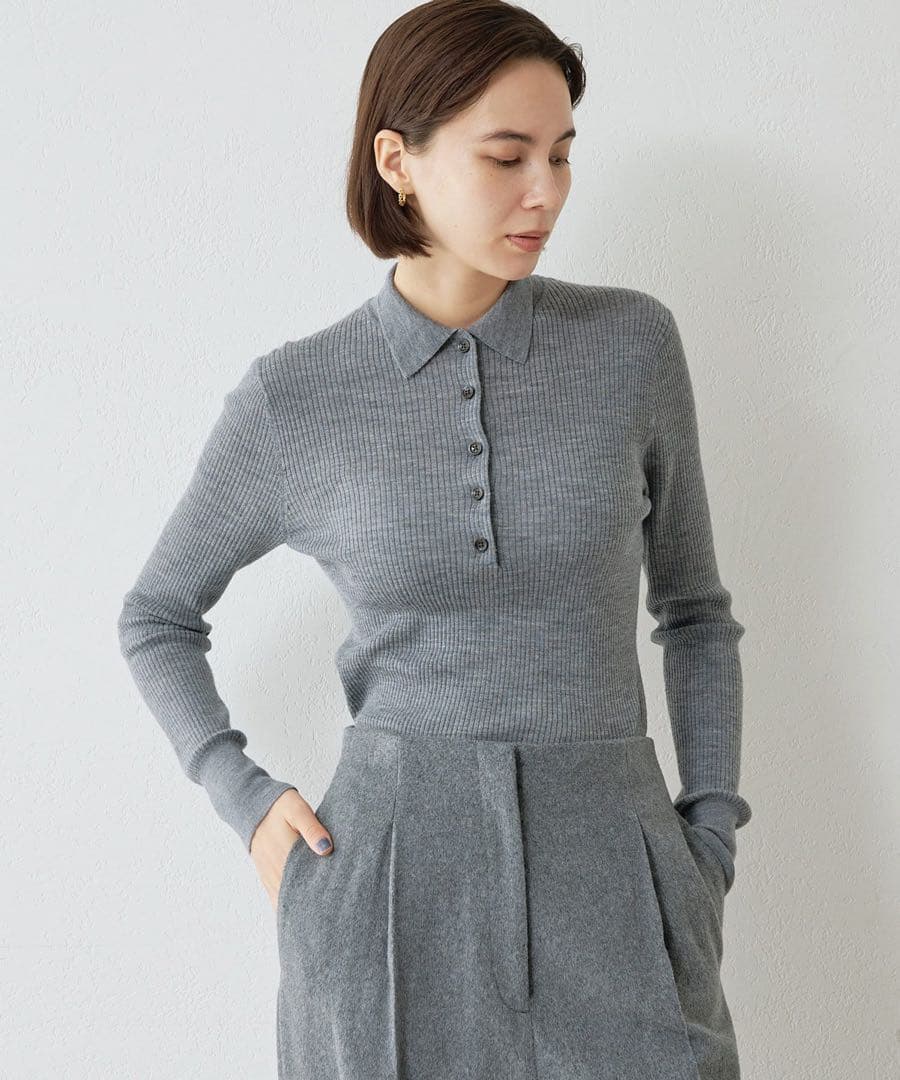 Whim Gazette(ウィム ガゼット) ポロカラーセーター　グレー