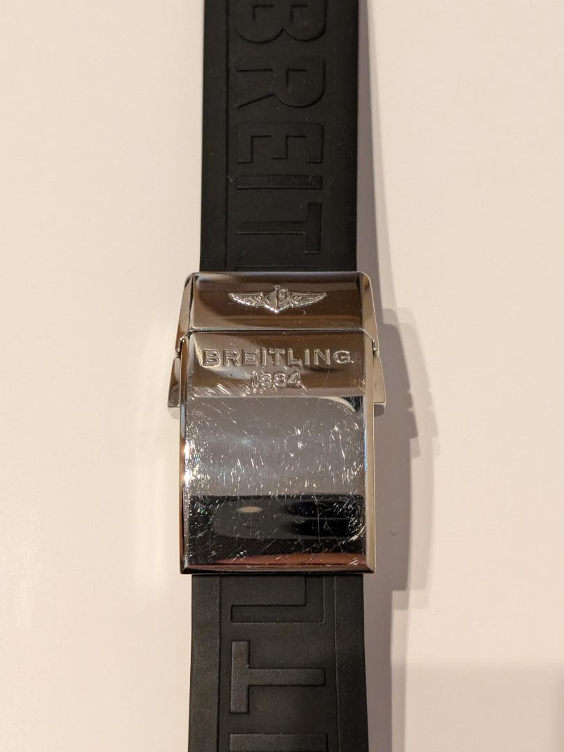 純正BREITLING ブラックラバーベルト フォールディングバックル SET