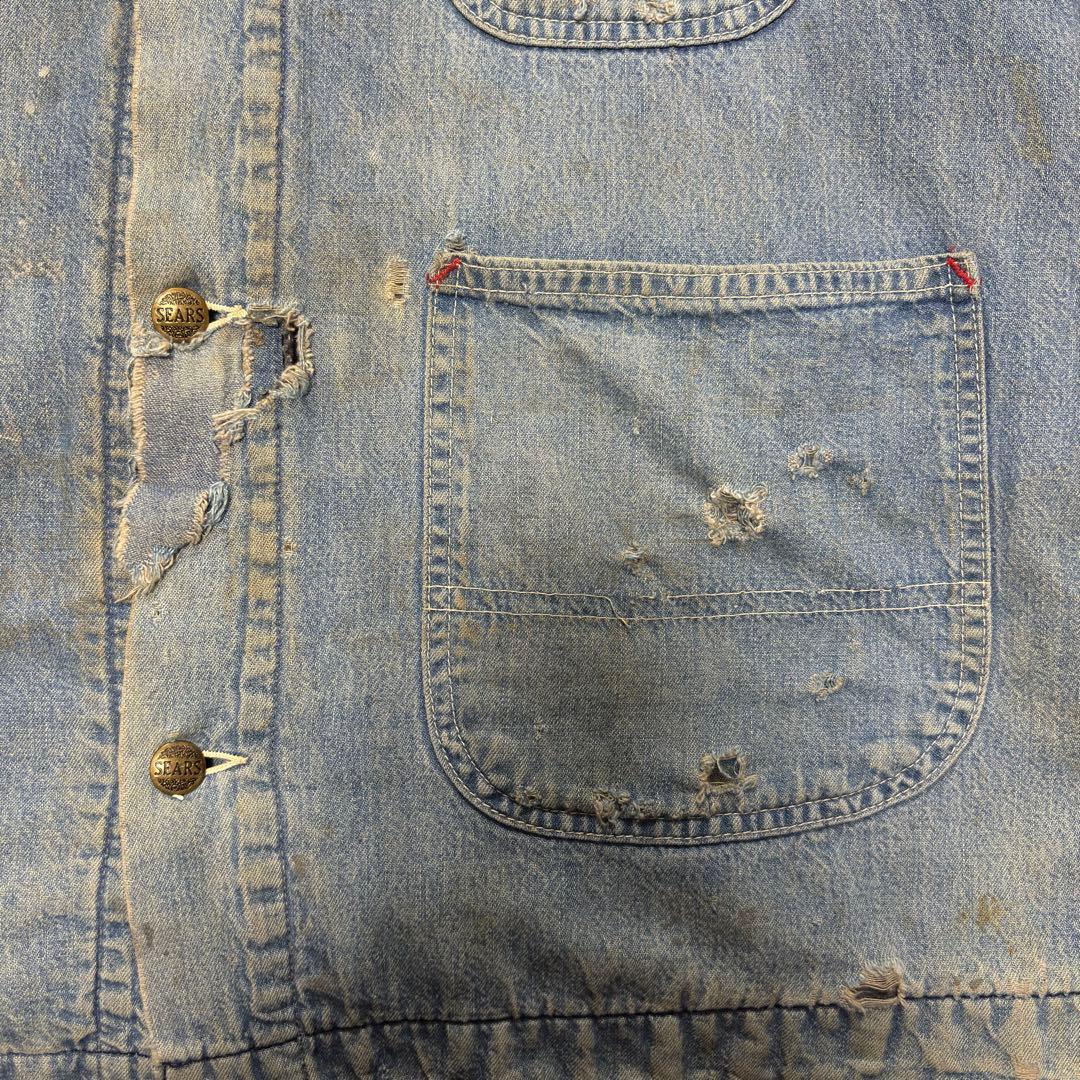 70s Sears Work デニムカバーオール　ヴィンテージ　フェード　古着