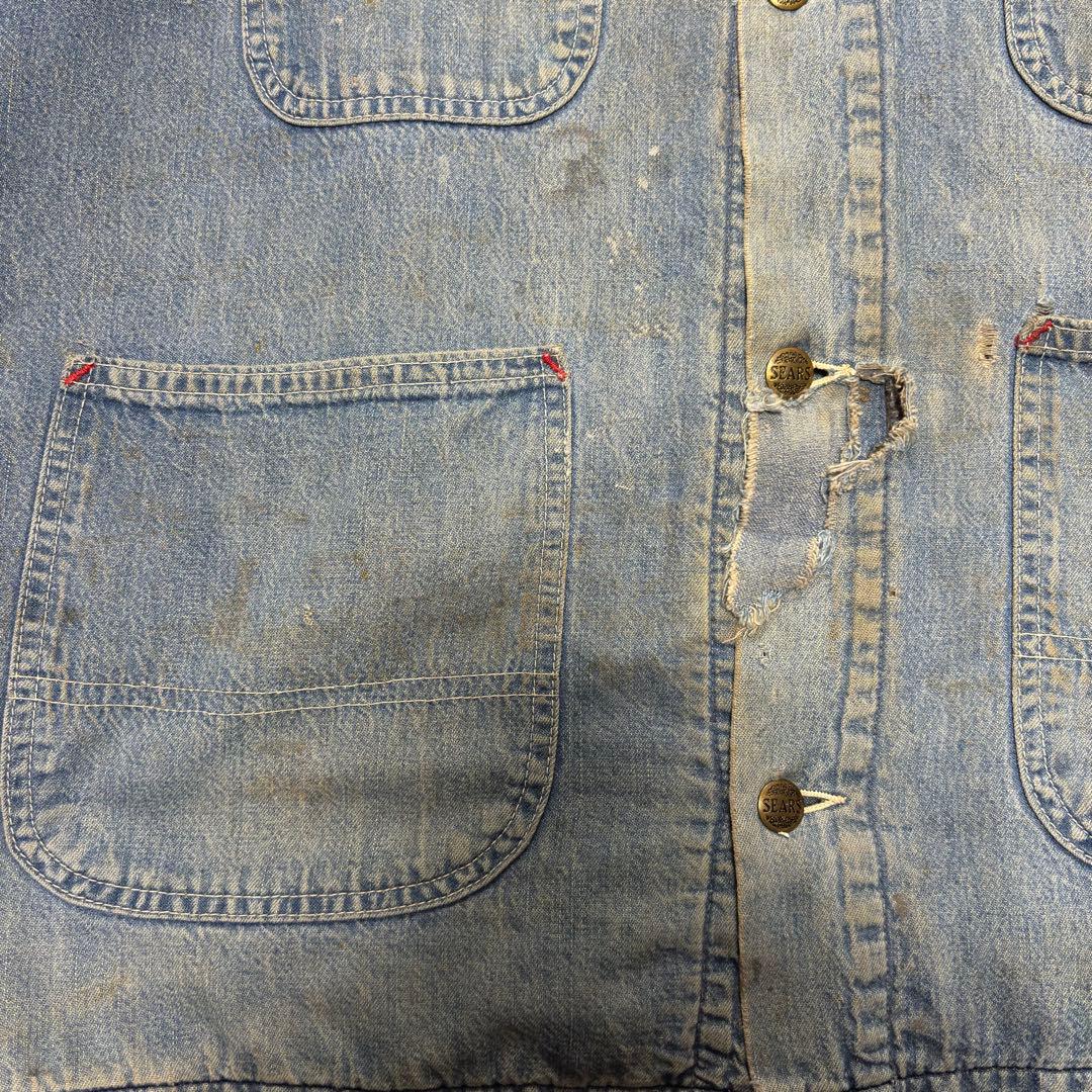 70s Sears Work デニムカバーオール　ヴィンテージ　フェード　古着