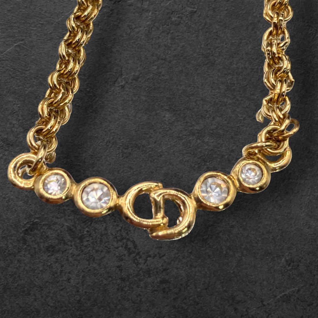 ヴィンテージ Dior CDロゴ ストーン ネックレス43cm 332