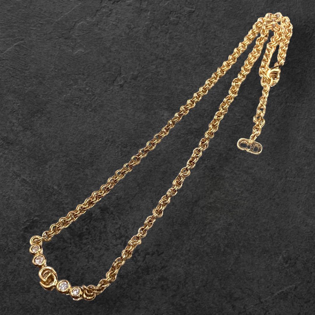 ヴィンテージ Dior CDロゴ ストーン ネックレス43cm 332