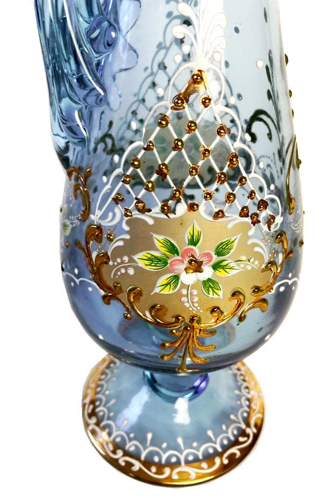 匿名配送ボヘミアクリスタル ネオジウムガラス ハンドル付フラワーベース 35cm