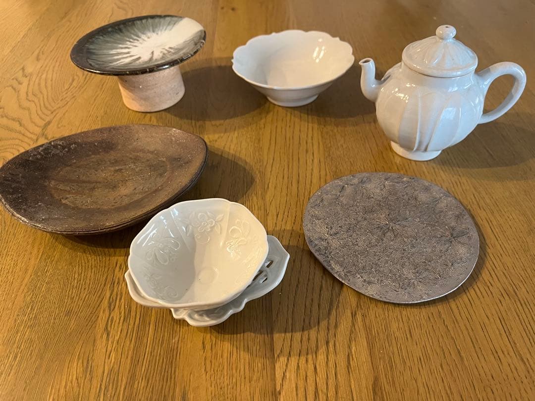 作家　中国茶　茶器　急須　セット　皿　蓮子　花　豊增一雄　豆皿