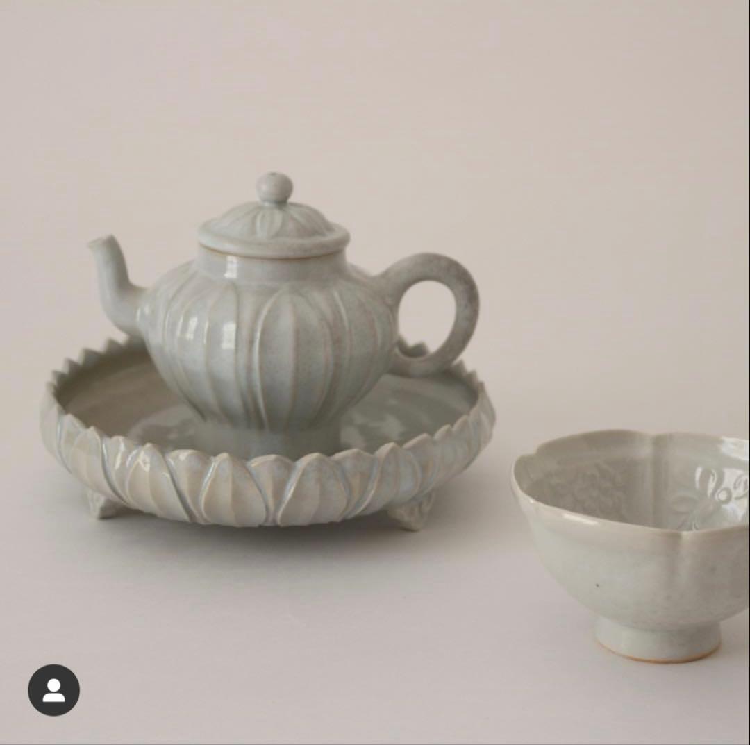 作家　中国茶　茶器　急須　セット　皿　蓮子　花　豊增一雄　豆皿