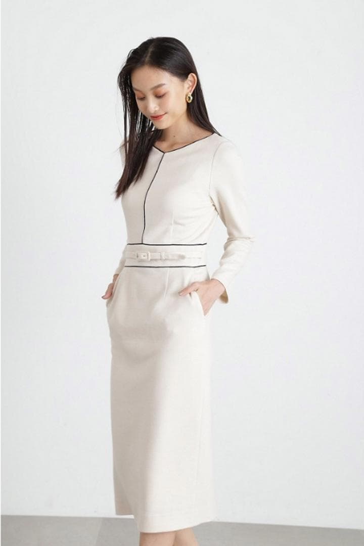 PINKY&DIANNE バイカラーパイピング ワンピース ベージュ