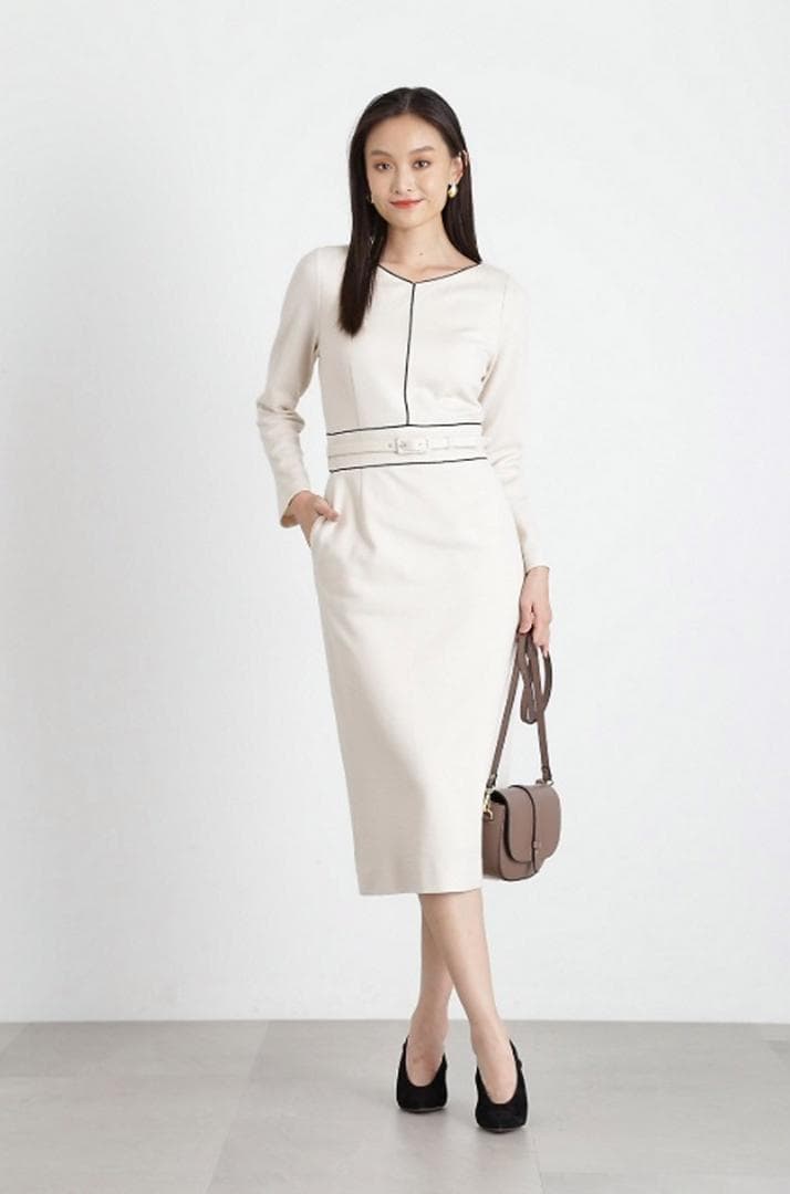 PINKY&DIANNE バイカラーパイピング ワンピース ベージュ