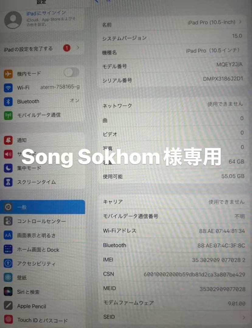 Song Sokhom iPad Pro 10.5インチ 64GB