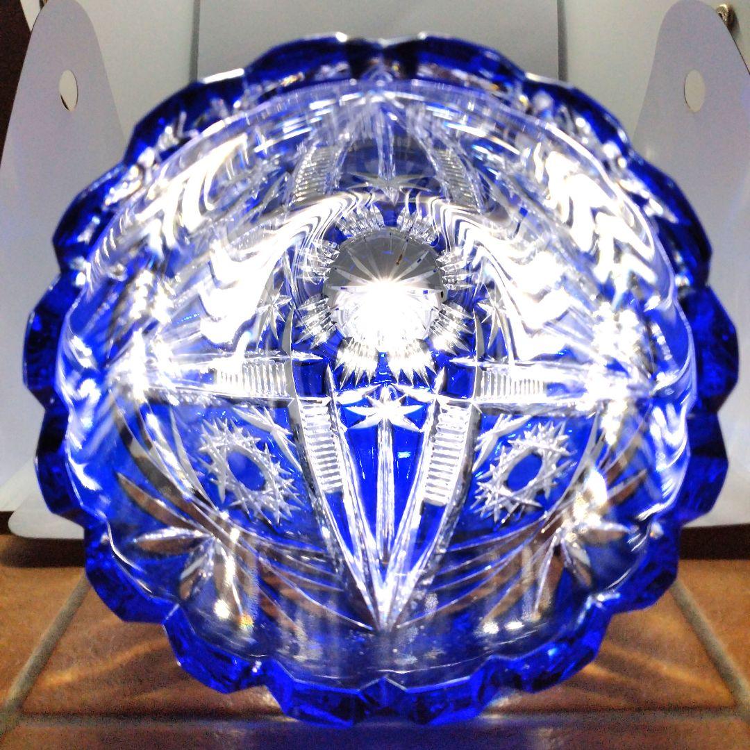 新品イタリア製江戸切子風青色被せガラスクリスタル花瓶花器フラワーベース薩摩切子