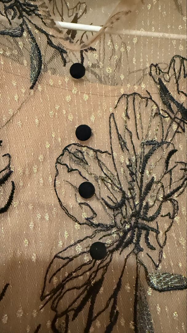 レジャ Leja 花柄刺繍ラメレースロング丈ドレスワンピース　ベージュ　M