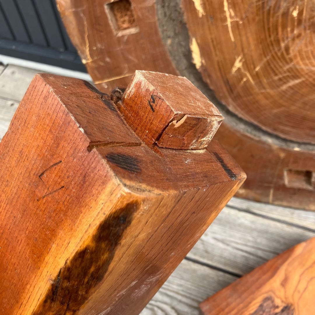 昭和レトロ 木製 天然木 欅材 一枚板 脚付き 円形座卓 センターテーブル