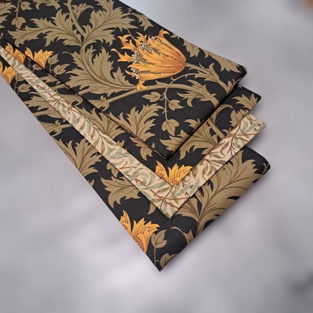 半幅帯　長尺　ウィリアムモリス　アネモネ　オレンジ×ウィローボゥ　リバーシブル