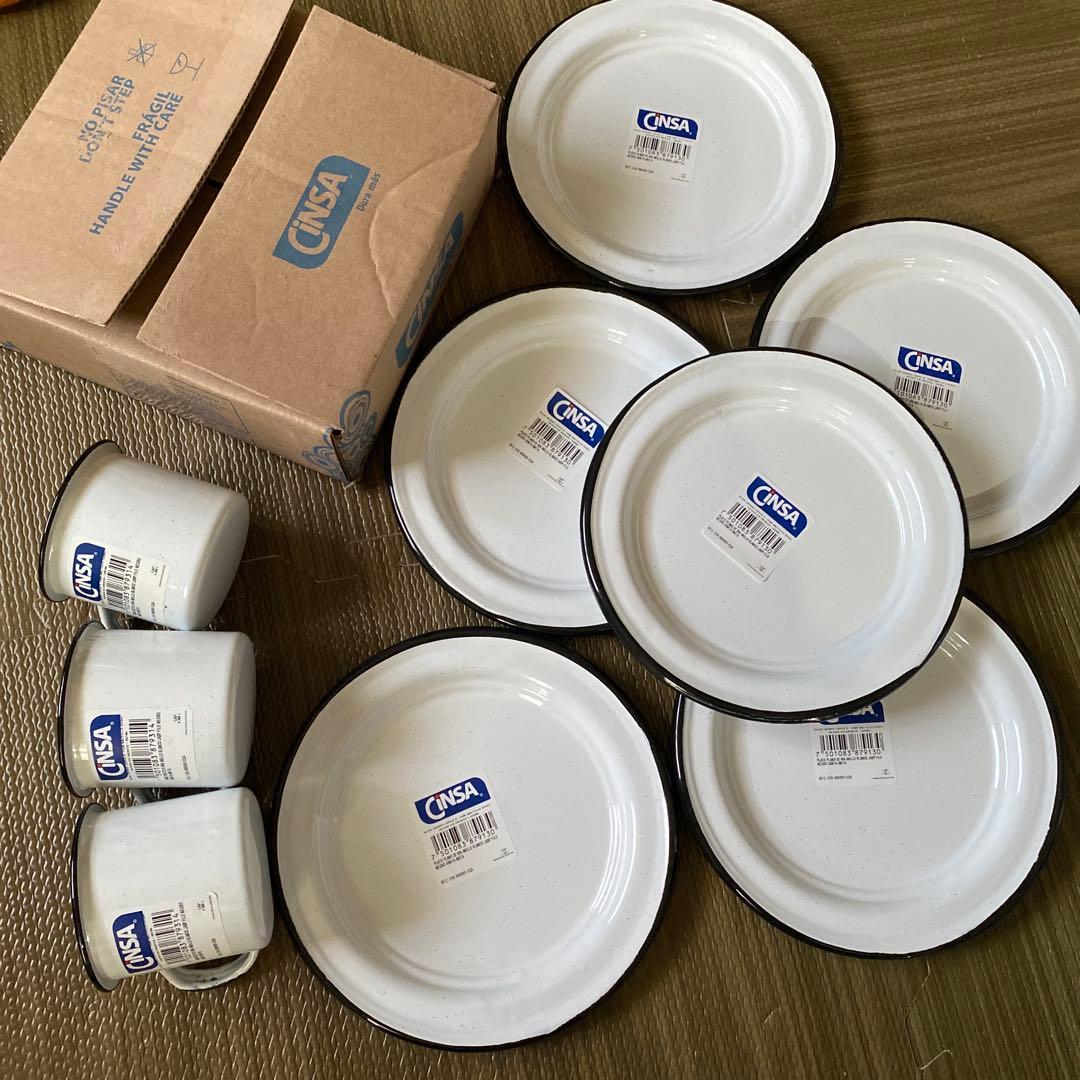 新品未使用★CINSA ホーロー平皿 6枚、ホーローマグ 3個　セット