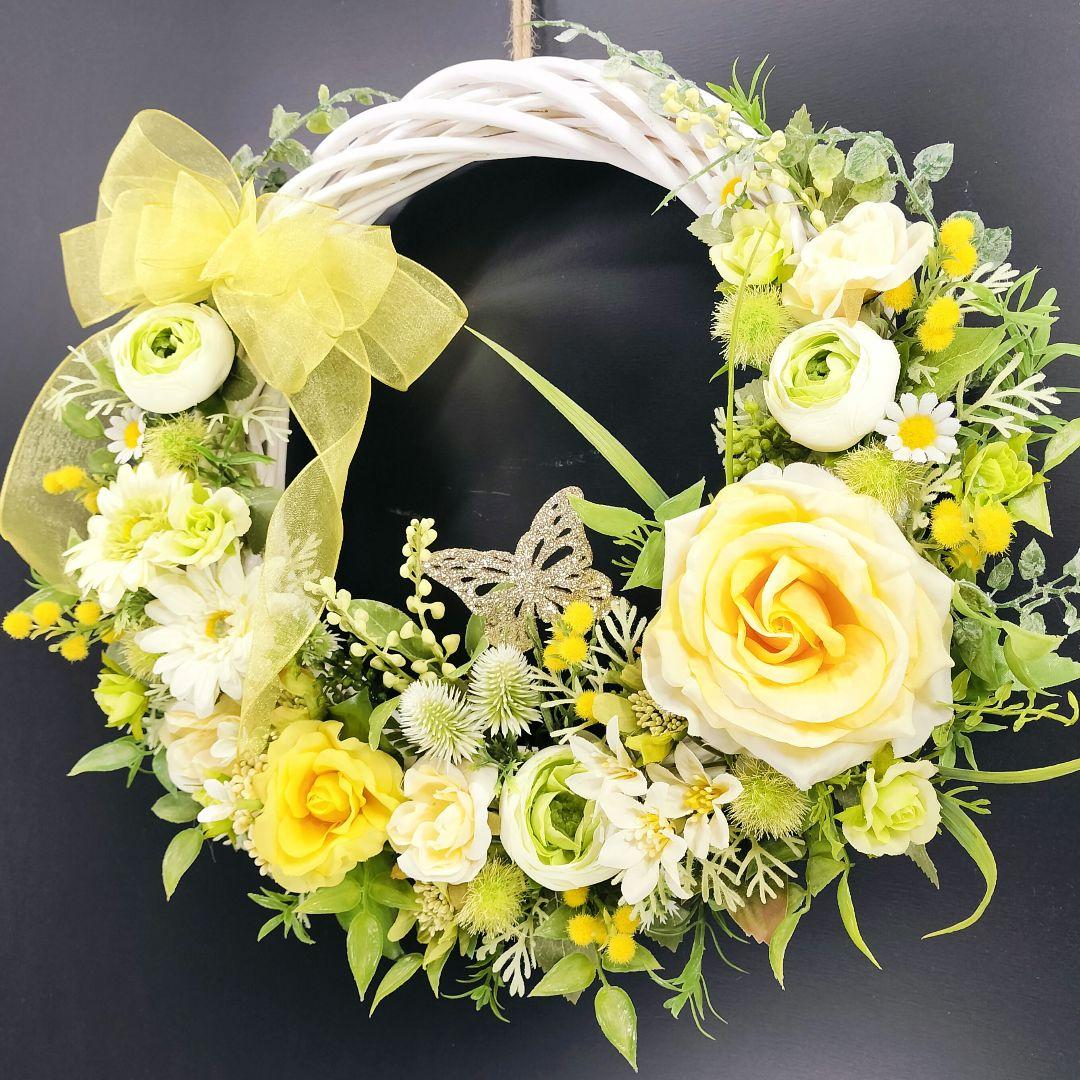 商品名【芽依】ゆきこ♥ローズとガーベラのフラワーリース 春リース