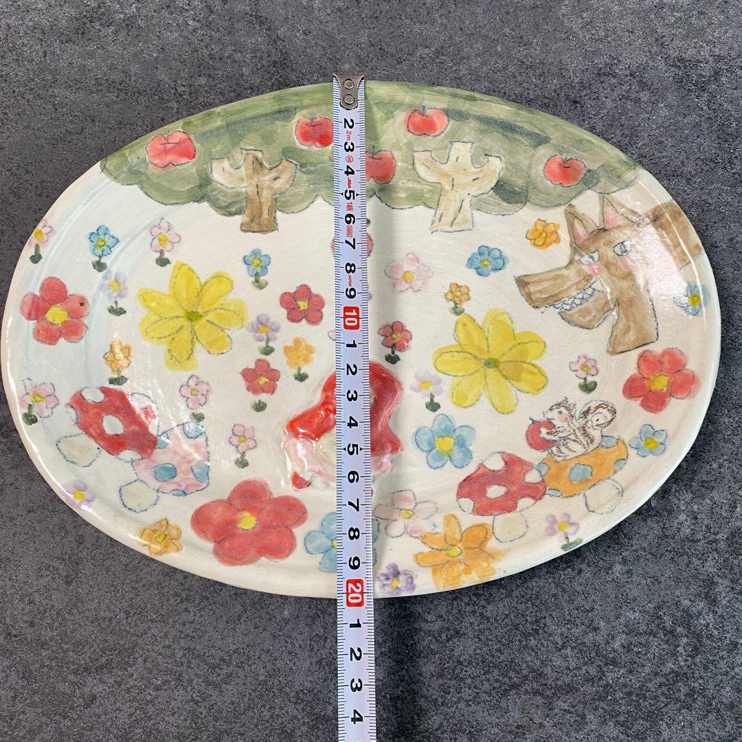 【やまぐちあさこ】新品オーバルプレート27cm 大皿　赤ずきんちゃんとオオカミ