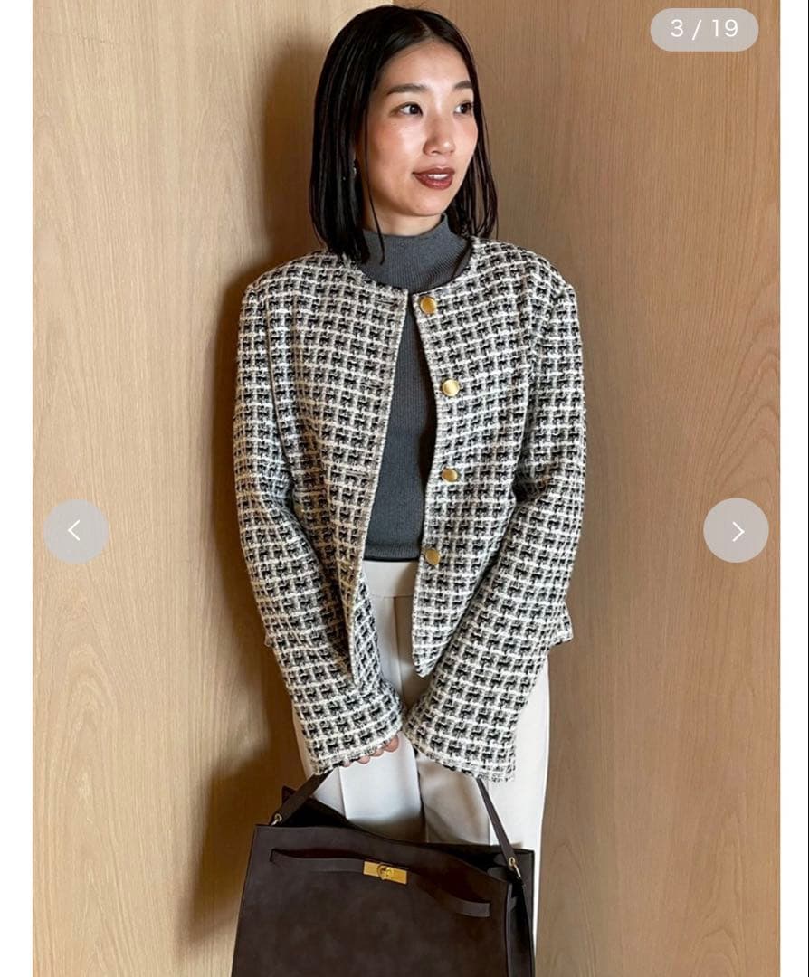 ミラオーウェン　金釦パッチポケットコンパクトツィードジャケット