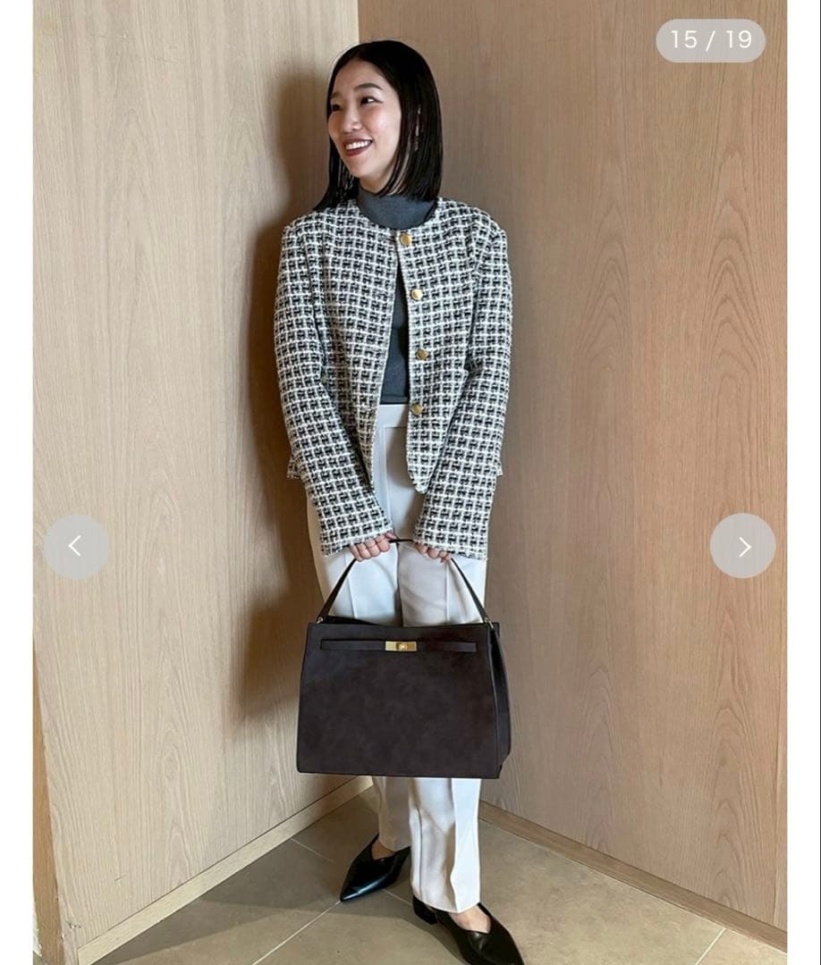 ミラオーウェン　金釦パッチポケットコンパクトツィードジャケット