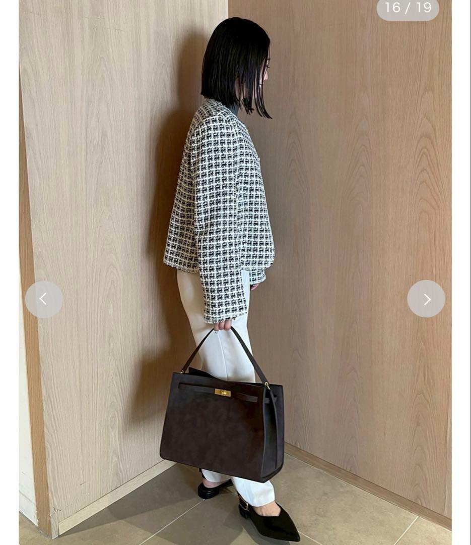 ミラオーウェン　金釦パッチポケットコンパクトツィードジャケット