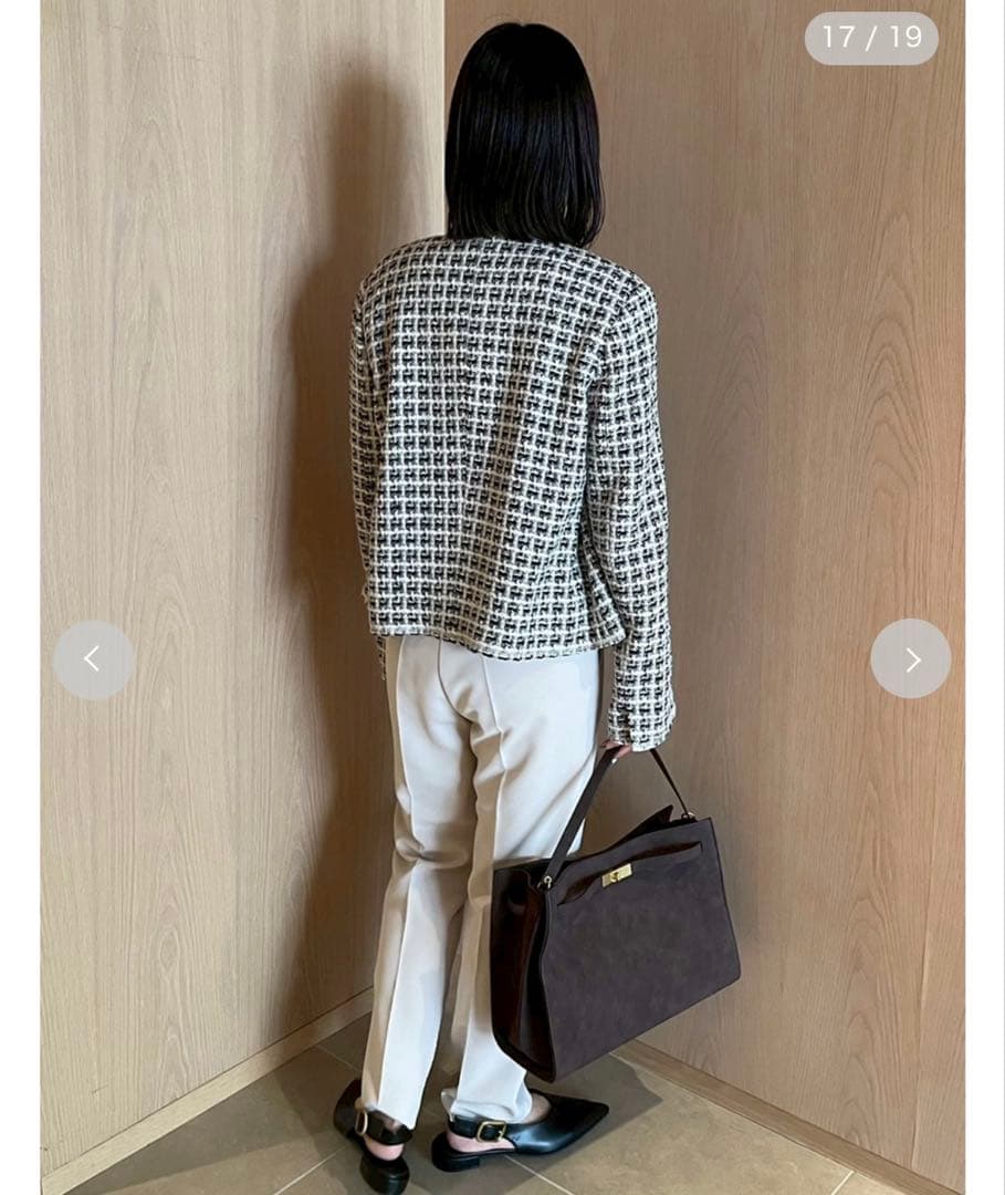 ミラオーウェン　金釦パッチポケットコンパクトツィードジャケット