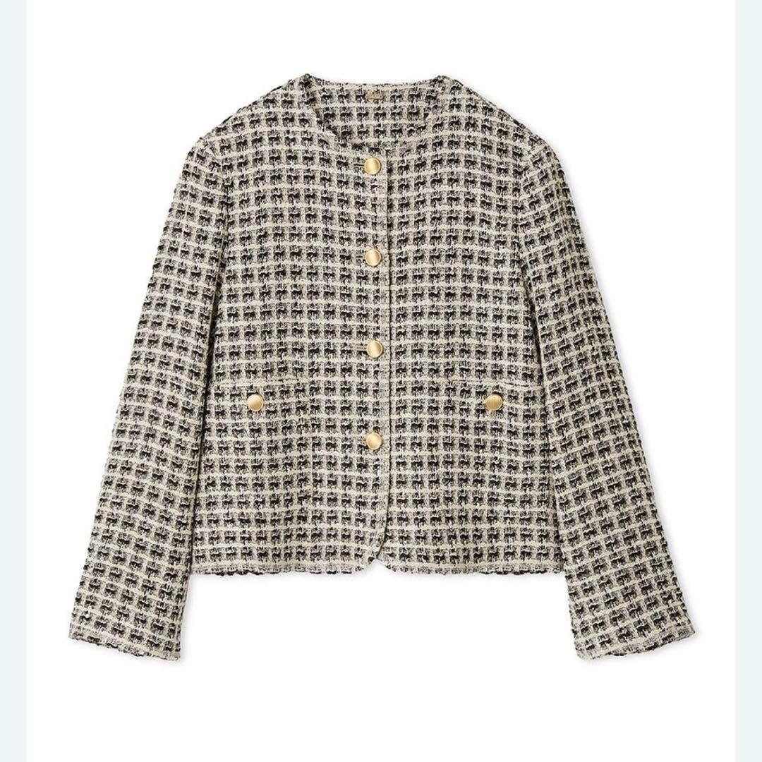 ミラオーウェン　金釦パッチポケットコンパクトツィードジャケット