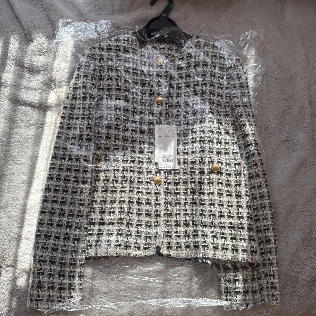 ミラオーウェン　金釦パッチポケットコンパクトツィードジャケット